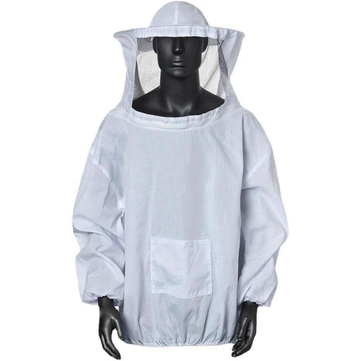 Chaqueta de apicultor profesional, traje de apicultura blanco grande, sudadera con capucha de manga larga y velo, bata protectora para apicultores principiantes y profesionales.