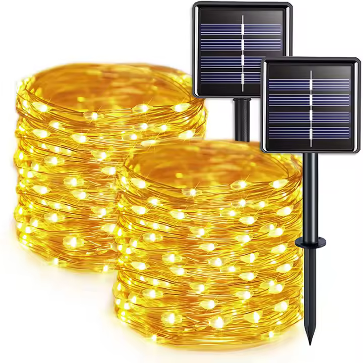 Luz de alambre de cobre solar led, luz de feliz cumpleaños, luz decorativa para ambiente, patio exterior, luz de alambre de cobre solar de 8 funciones - 1
