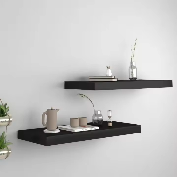 Estantes flotantes de pared 2 uds MDF negro 60x23,5x3,8 cm - 1
