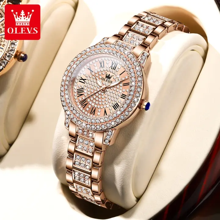 Reloj De Cuarzo Elegante Para Mujer OLEVS 9943 Con Dial De Diamantes Impermeable De Acero Inoxidable Display Romano Certificación Original - 1