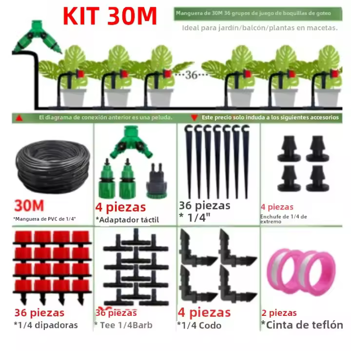 Kit De Riega Por Goteo Para Jardín 10-30M Con 1/4'' Sistema Automático De Riego Para Plantas De Bonsái Flores Verduras Y Estufa - 1