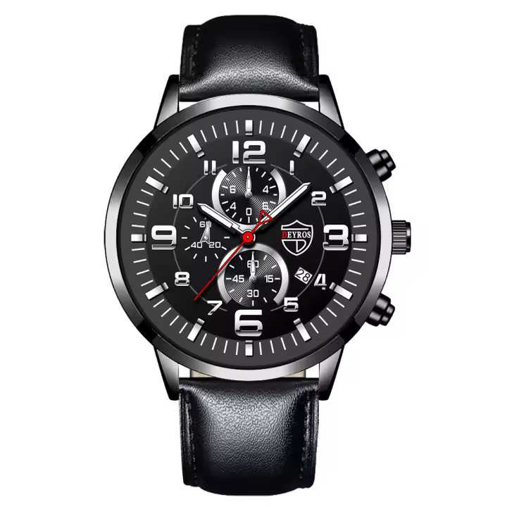 Reloj De Hombre De Acero Inoxidable Con Correa De Cuero Cuarzo Reloj De Pulsera Con Calendario Y Manos Luminosas Reloj Casual Para Hombre - 1