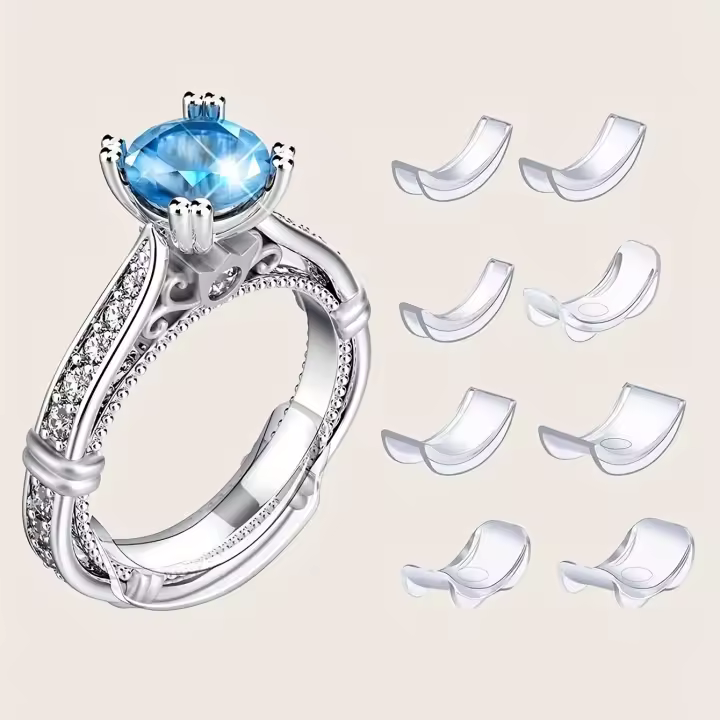 Set De 8 Piezas Ajustador De Tamaño De Anillos Plástico Transparente Herramienta Esencial Para Fijar Anillos Sueltos Reductor De Anillo De Boda - 1