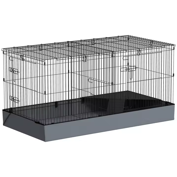 PawHut Jaula para Animales Pequeños 2 en 1 Parque para Mascotas Recinto para Conejos con Tapa Removible para Cobayas Erizos 121x61x61 cm Negro - 1