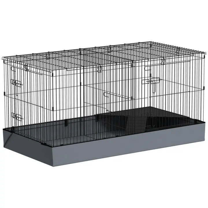 PawHut Jaula para Animales Pequeños 2 en 1 Parque para Mascotas Recinto para Conejos con Tapa Removible para Cobayas Erizos 121x61x61 cm Negro - 1