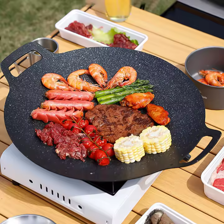 Leeseph Sartén De Barbacoa Coreana Para Fogón Abierto Camping Hogar Estufas Exteriores Redonda Tamaños Múltiples Negro - 1