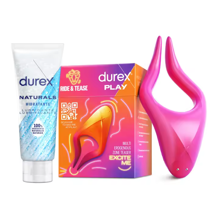 Durex Vibrador Estimulador Multi Uso RIDE & TEASE + Lubricante Naturals Hidratante 100ml, Juguete Sexual para Mujer, Hombre y Pareja - 1