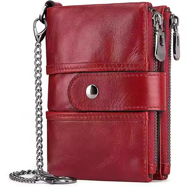 Cartera Mujer Piel Auténtica Cartera Cremallera Mujer con Cadena, Bloqueo RFID - 1