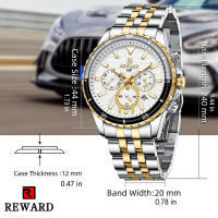 Reloj De Cuarzo Para Hombre REWARD En Acero Inoxidable Dorado Deportivo Resistente Al Agua Con Cronógrafo Y Calendario Completo - details 7