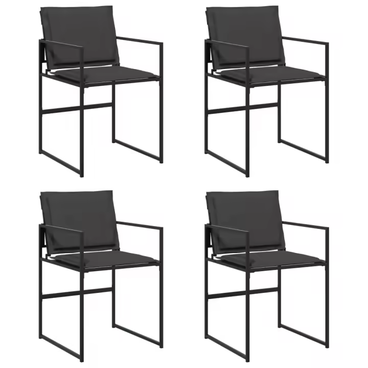 vidaXL Sillas de jardín con cojines 4 unidades acero y textilene negro - 1