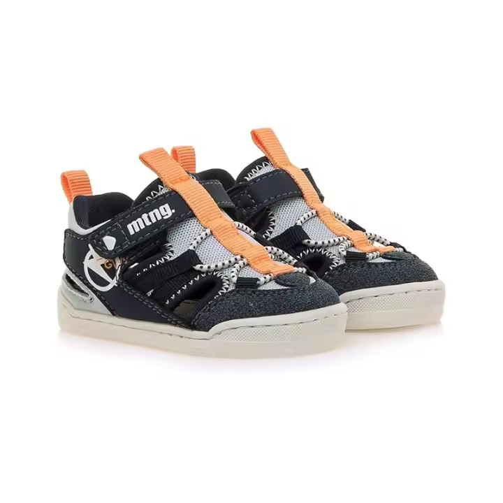 Mustang - Sandalias Barefoot para Bebé - Azul Claro con Detalles Azul Marino y Naranja - Estilo Cangrejera Ventilada - 1