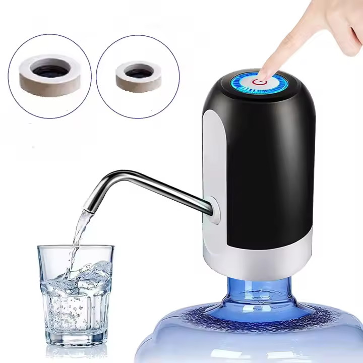 Dispensador de agua eléctrico automático - Recargable con batería de iones de litio - Alta compatibilidad y fácil de usar - Incorpora 2 ADAPTADORES para garrafas comerciales de 5/6/8 litros - 1