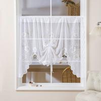 Cortina Corta Blanca Con Tres Flores Para Sala De Estar Cortina De Ventana Con Cuerda Para Sujetar Estilo Japonés Y Coreano 100% Poliéster - details 2