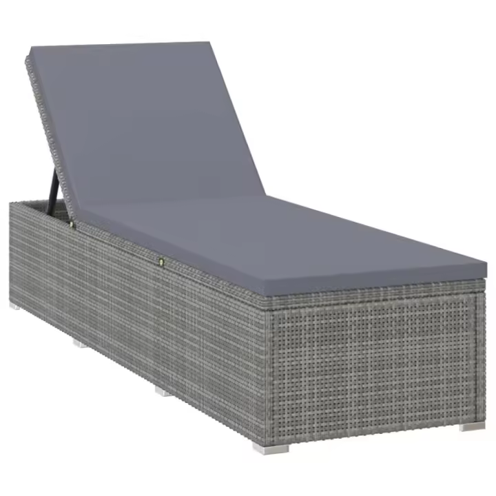 vidaXL Tumbona con cojín de ratán sintético 195x60x31 cm Gris, Negro, Sillas de Exterior Ideal para jardín, playa, piscina, terraza Tumbona Piscina Tumbonas Playa Tumbonas Jardín Exterior - 1