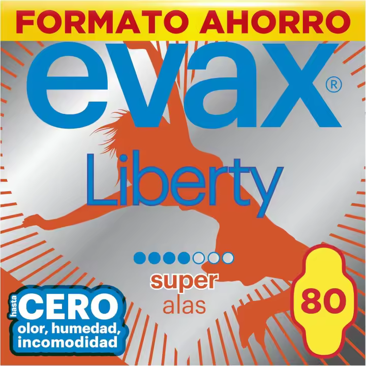 Compresas Evax Liberty Super Alas - 80 unidades - 8 Cajas de 10 Compresas Evax Liberty Super Alas - FORMATO AHORRO - 1