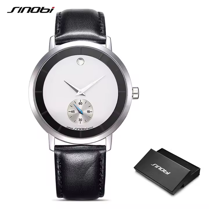 Reloj De Cuarzo Para Hombre SINOBI Original Con Correa De Cuero Moda Y Diseño Simple Resistentes Al Choque Y Al Agua - 1