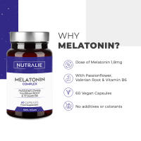MELATONINA Pura Retard 1,8mg - Valeriana Forte, Pasiflora y Vit B6 - Dormir Bien, Sueño e Insomnio - Melatonin para Trastornos del Sueño - Melatonina Forte 60 Cápsulas Veganas Nutralie - details 1