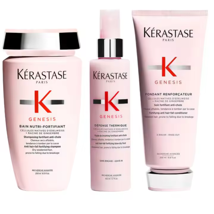 Pack Kérastase Genesis Bain Hydra-Fortifiant 250ml + Fondant Renforçateur 200ml + Défense Thermique 150ml – Cabello Fino y con Tendencia a la Caída - 1