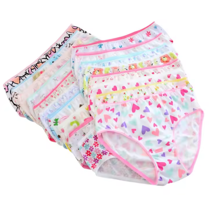 Conjunto De 6 Braguitas Para Bebé Niñas Con Estampado De Flores Y Corazones En Algodón Suave Y Finas Braguitas Cómodas Para Niños De 2-12 Años - 1