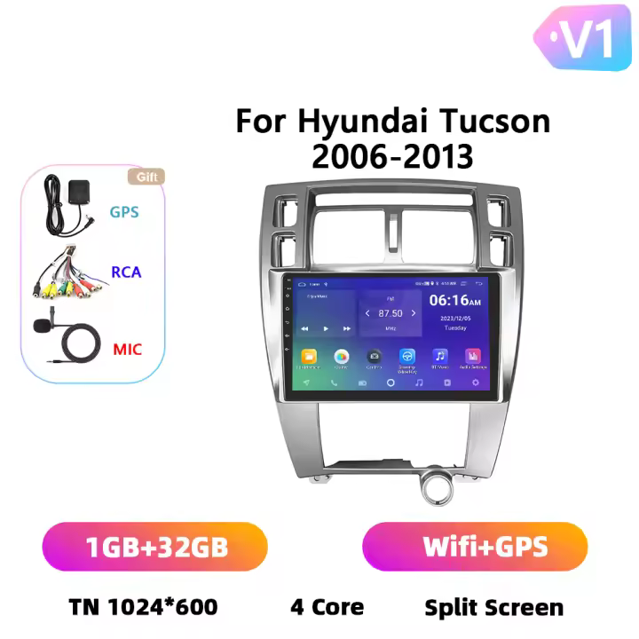 Podofo Radio de coche Android 2 Din para Hyundai Tucson 2006 2007 2008 -2013 Carplay 8+128GB AI Voice WIFI+4G DSP GPS Navegación Multimedia Reproductor de Video - 1