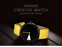 Reloj De Pulsera Creativo Para Mujeres Shengke Con Correa De Cuero Amarillo Resistente Al Agua Y Shock Resistente Estilo Casual - details 1