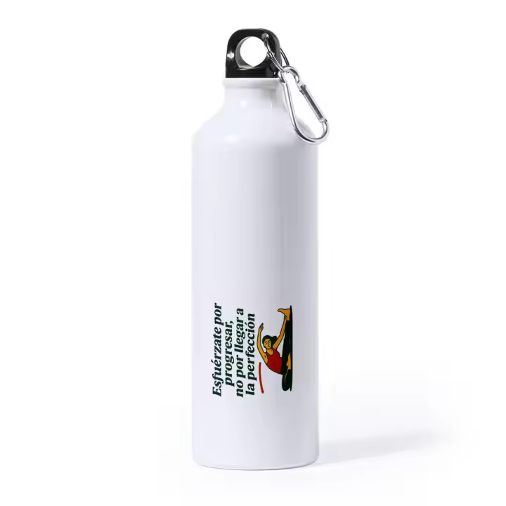 MERCHANDMANIA Bidón Grande 800 ml acero inoxidable frase motivadora gimnasio progreso esfuerzo deporte deportivo con mosqueton botella - 1