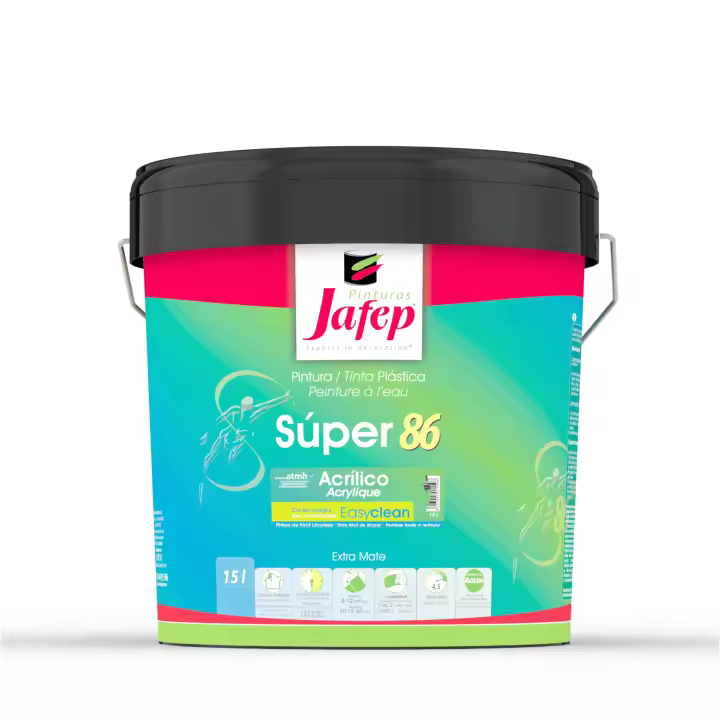 Súper 86 Acrílico Jafep con conservante Antimoho, acabado blanco, muy mate y cubriente - 1
