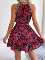 Vestido De Verano Casual Para Mujer Con Estampado Floral Y Volantes Estilo Halter Largo Mini Polyester Slim Fit Y Flare - details 19