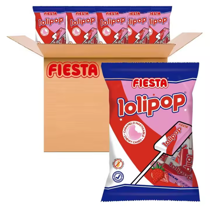 Lolipop Fresa Fiesta caja  con 15 bolsas de 4 unidades de 12 gramos - 1