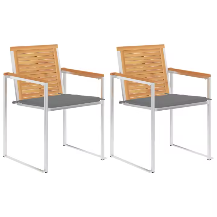 vidaXL Sillas de jardín con cojines 2 uds madera maciza teca y acero - 1