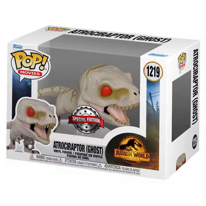 Figura Pop Jurassic World Atrociraptor Ghost Exclusive-Figura de Vinilo Coleccionable - Idea de Regalo- Mercancia Oficial - Juguetes para Niños y Adultos - Movies Fans - Muñeco para Coleccionistas y Exposición - 1