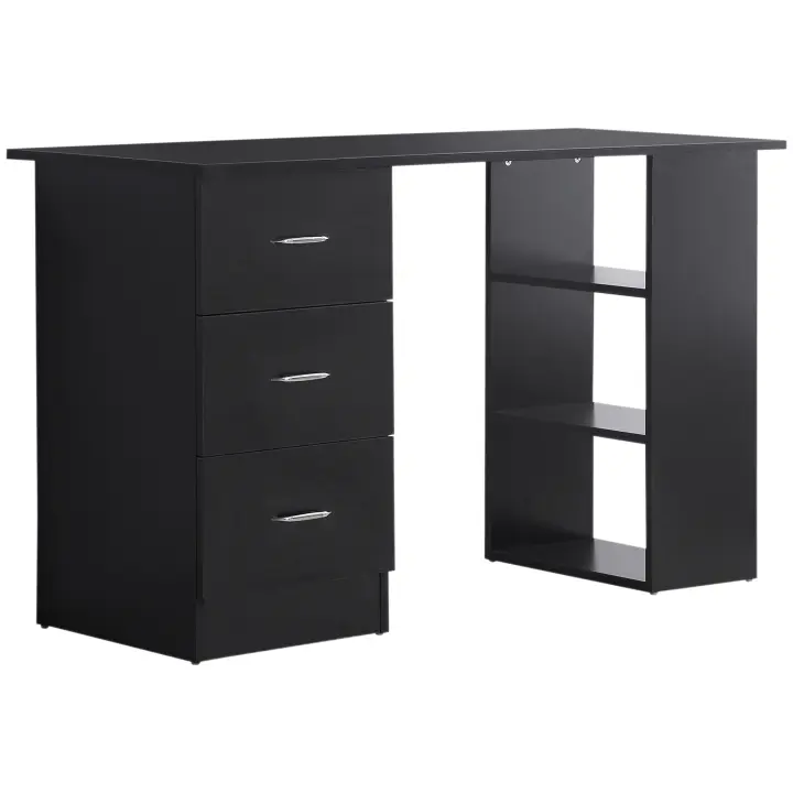 HOMCOM Escritorio de ordenador 3 cajones extraíbles + 3 estantes Tapa grande 120L x 49W x 72H cm MDF - 1