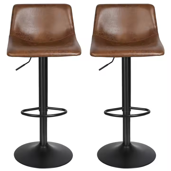 Juego de 2 taburetes de bar, silla de bar, taburete de bistró, taburete de mostrador, retro de piel sintética, metal, regulable en altura, giratorio - 1