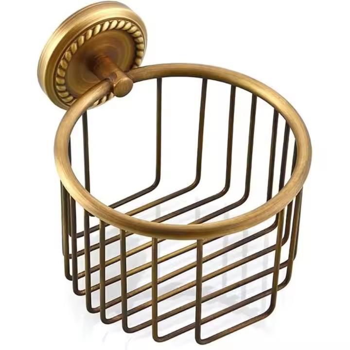 Cesta de papel higiénico, soporte de papel higiénico montado en la pared, cesta de alambre de tejido vintage, soporte de rollo de tejido moderno para baño - 1