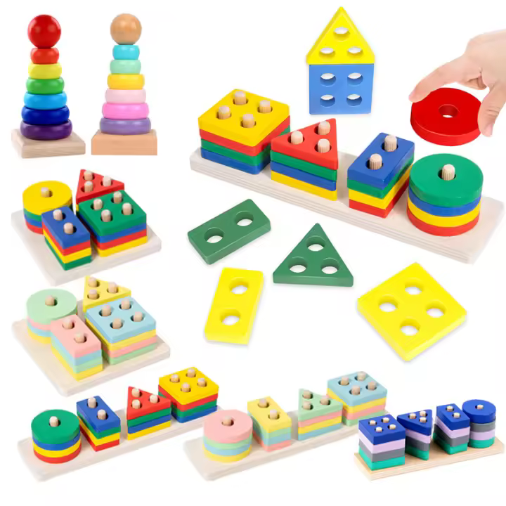 Juguetes De Madera Montessori Para Niños Torre Arcoíris De Bloques De Construcción Educativos Tempranos Para Bebés Regalo Para Niños - 1