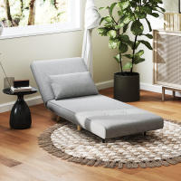 HOMCOM Sofá Cama de 1 Plaza 3 en 1, Sillón Cama Plegable, Tapizado en Lino Sintético, con Respaldo Ajustable en 6 Niveles, Almohada, Asiento Ancho, Patas de Madera, 72x78x79 cm, Gris - details 1