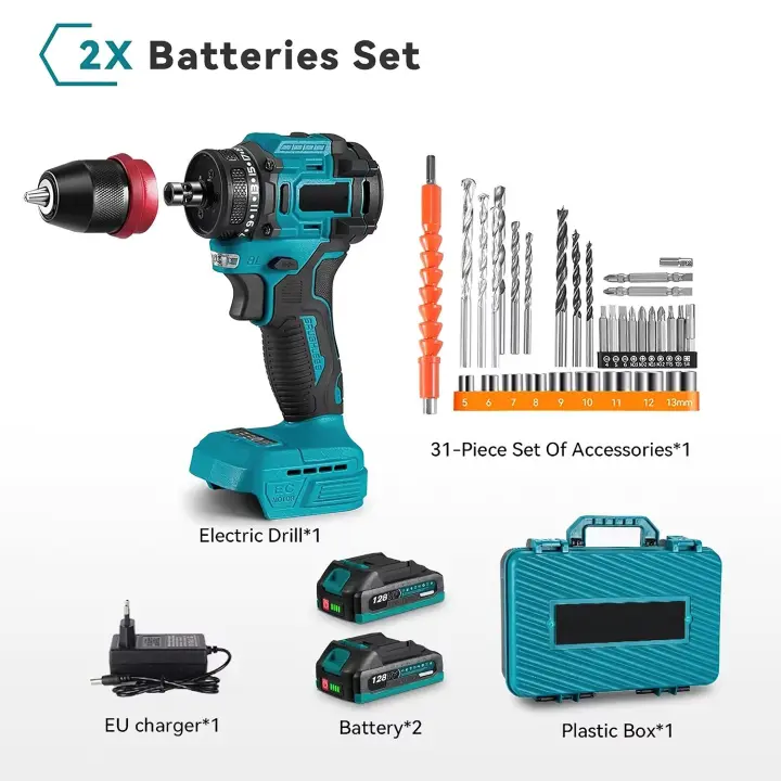destornillador eléctrico sin escobillas 2 en 1, martillo, Taladro Inalámbrico, herramienta eléctrica multifuncional de impacto para batería Makita de 18V - 1
