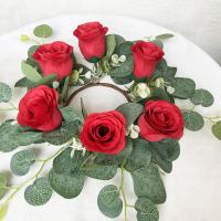 Anillo De Vela De Pilar Con Rosas Artificiales Para Adornos De Fiesta Aniversario Comedor Navidad Regalo De Festivales Decoración Rustica - details 6
