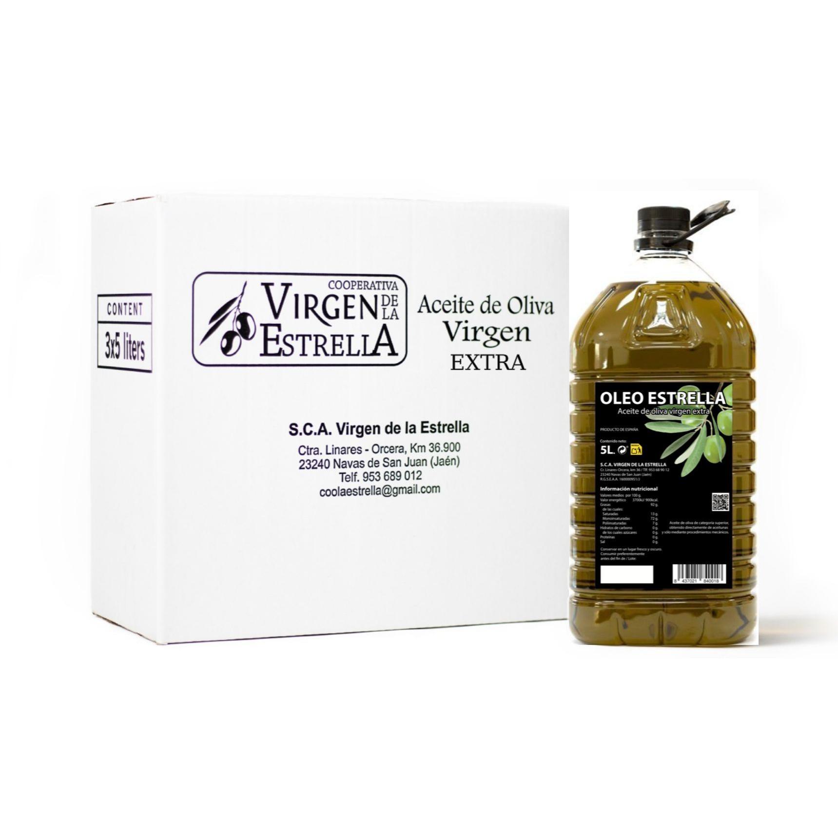 Pack Aceite Oliva Virgen Extra -3 X Garrafa 5L (15L total) - Origen Jaén - Andalucía - Aceite Cooperativa OLEOESTRELLA