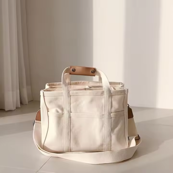 Bolso de mano de lona de gran capacidad para mujer, bolso de mano con función de capa, bolso de - 1