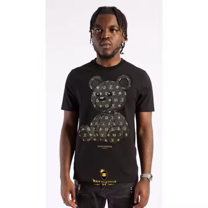 Camiseta  Louis V Negra Pedrería Brillante Oso Negro - 1
