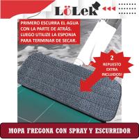 LoLek Fregona Mopa con Pulverizador de Agua para Hogar, 2 repuestos extras incluidos, Limpieza en Seco y Húmedo  Capacidad de 580ml  No Eléctrica  Altura 1.25mt  Color Gris - details 2