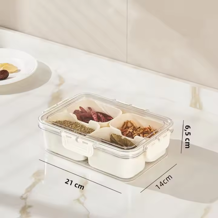 Caja De Aperitivos Portátil Con Tapa Y Asa Compartmentalizada Para Alimentos Conservación Fresca Contenedor De Almacenamiento - 1