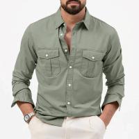 Camisa Táctica De Verde Militar Para Hombres Con Dos Bolsillos En La Cara Cuello En V Manga Larga Estilo Safari Casual - details 6