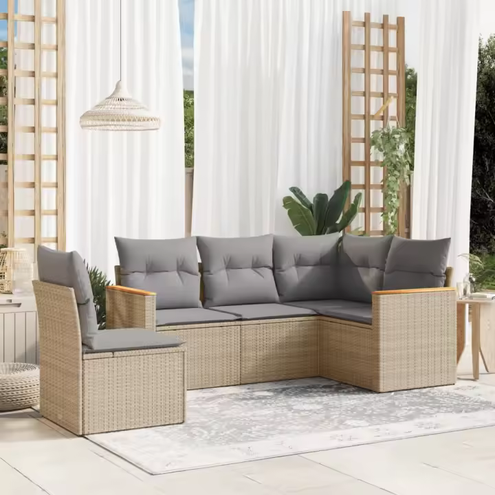 vidaXL Juego de sofás jardín con cojines 5 pzas ratán sintético beige - 1