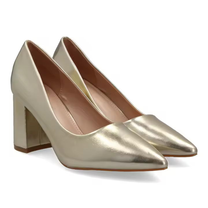 Zapatos dorados de tacon comodo estilo salon y punta fina mujer TY5552 - 1