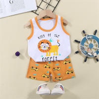 Conjunto De Pijamas De Verano Para Niños Y Niñas Con León De Dibujos Animados Camiseta + Shorts De Algodón Unisex Talla 1-6 Años - details 0