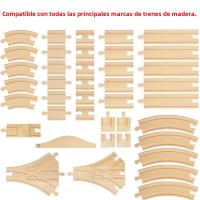 Juego De Pistas De Tren De Madera Compatible Con Marcas Juguetes Para Niños Accesorios De Ferrocarril De Encina Para Niños De 4 a 12 Años - details 4