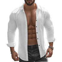 Camisa informal de manga larga de color liso para hombre, camisa playera de algodón con solapa y botones, de manga larga - details 3