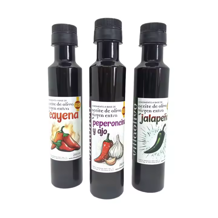 Pack Picante Villaolivo 3 unidades  Gourmet | Ajo-Peperoncino, Jalapeño, Cayena | Intensidad y Sabor para Amantes del Picante - 1
